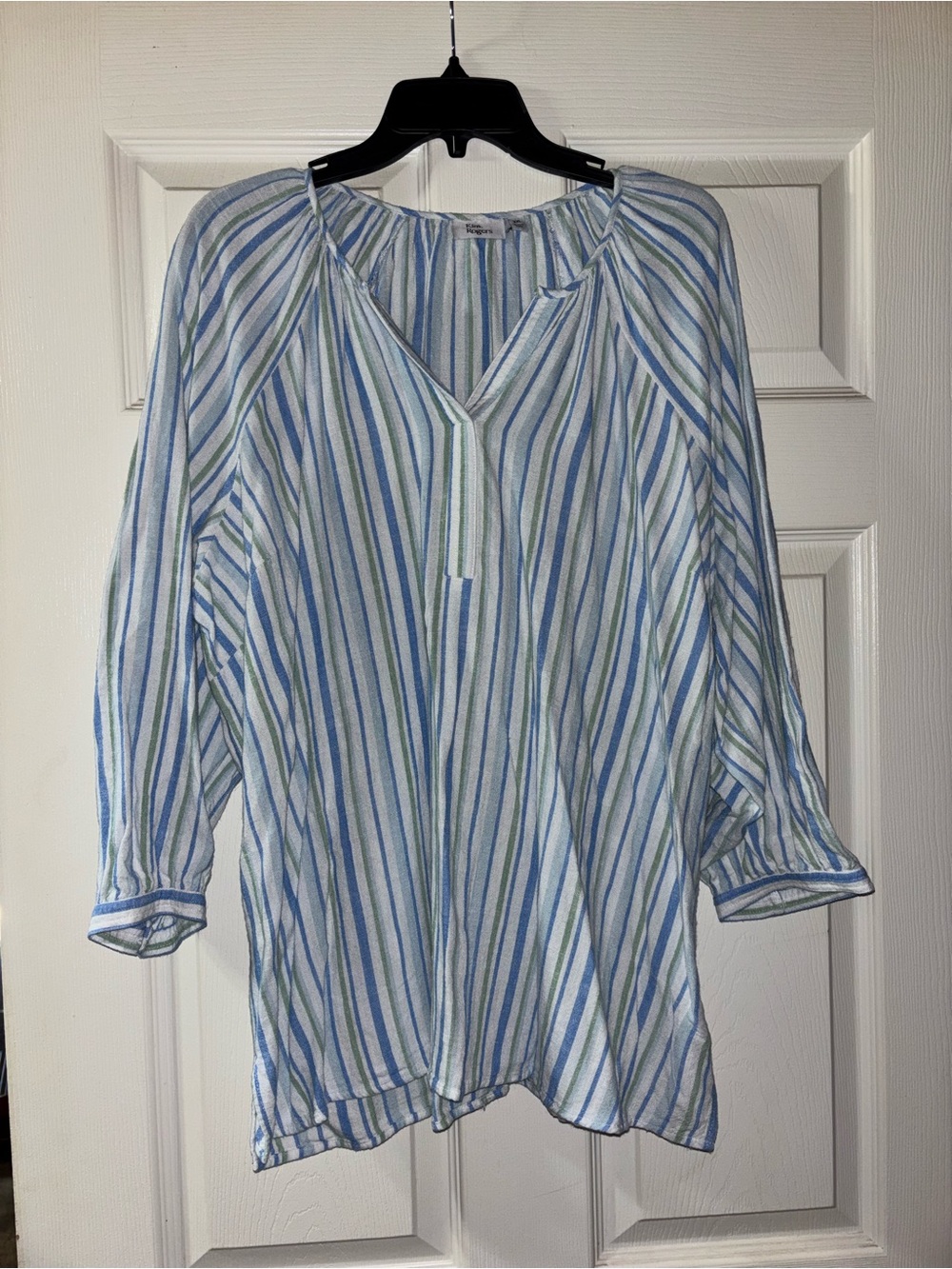 Kim Rogers Light Blue & Green Striped V-Neck Tunic